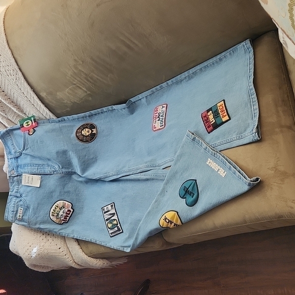 Awesome Nwt Cross Colours Patched Wide Leg Jeans-Size 30 Waist​​​​​​​ - Picture 1 of 6